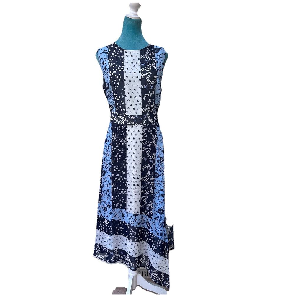 Calvin Klein Vintage Midi Dress Women 12 False wrap patch graphic patchwork l